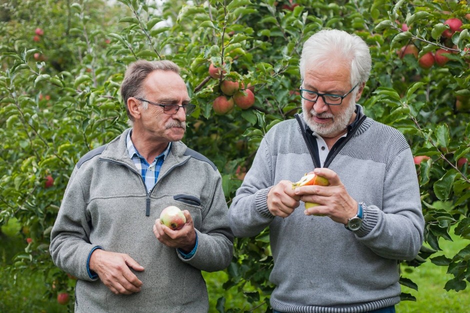 Pomologe W. Nussbaum und Mainppelhaus-Chef G. Weinrich